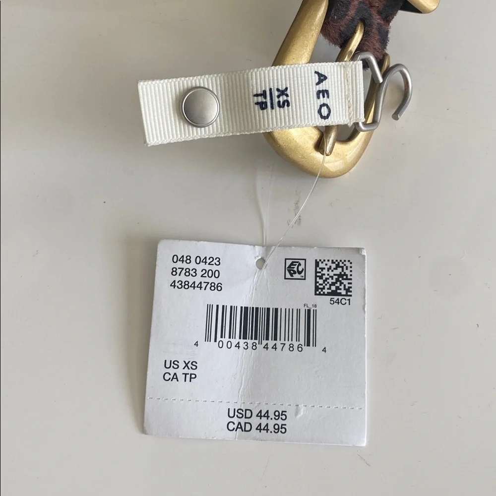 American Eagle Outfitters Brown Leopard Print Studded Belt with Gold Buckle XS